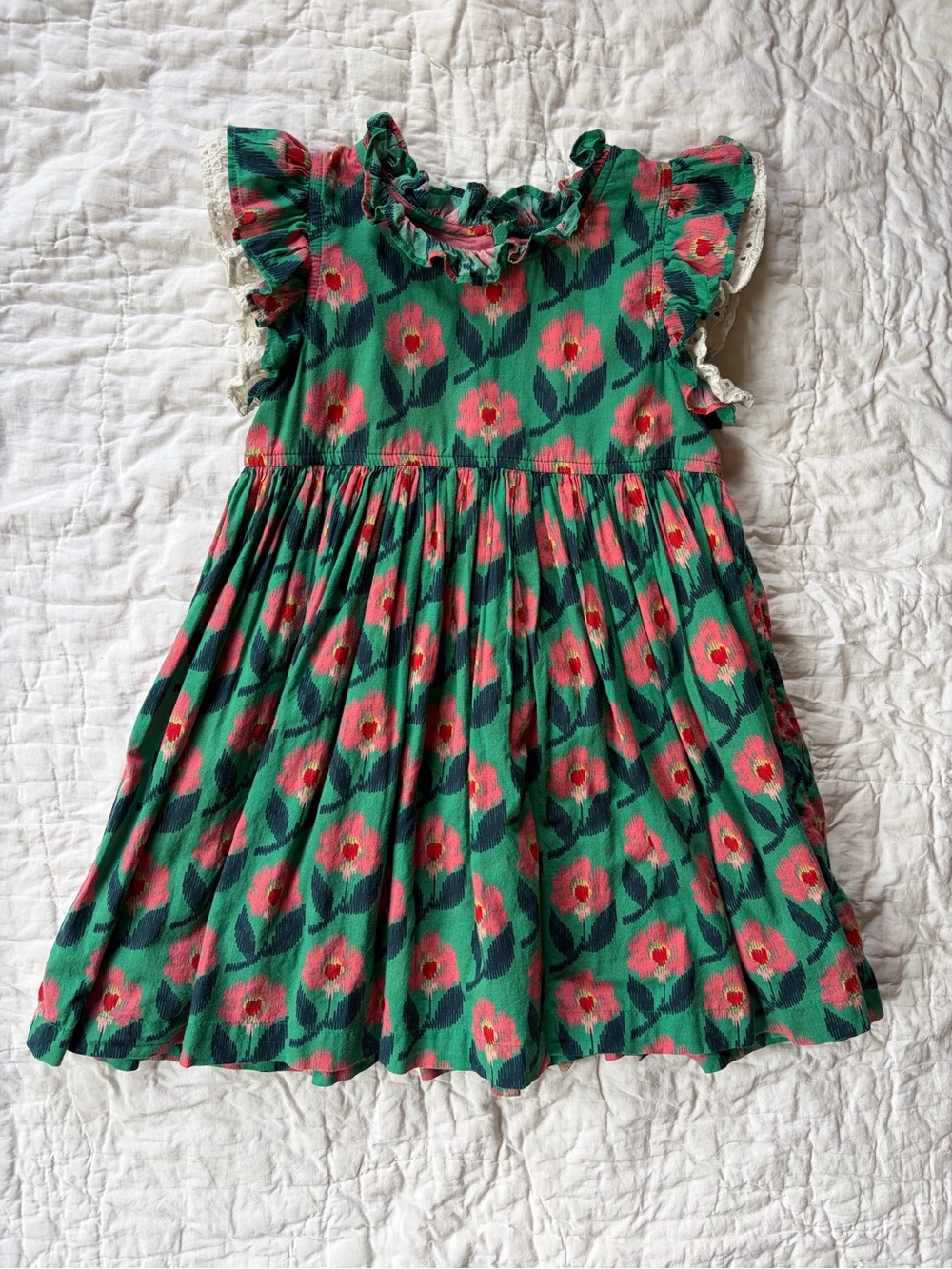 Pink Chicken NY - Girls Green Floral Ruffle Dress